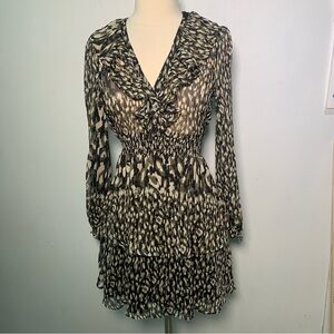 ZARA NWT Animal Print Long Sleeve Dress with ruffle skirt detail size S 8325/311